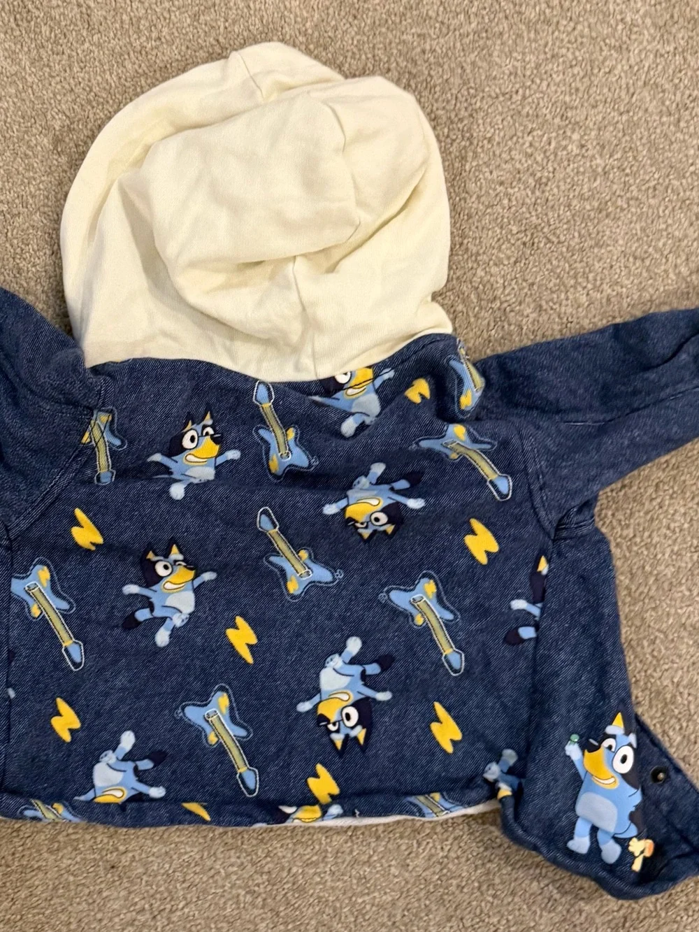 Kids' Blue Denim Hooded Jacket with Bluey and Bingo